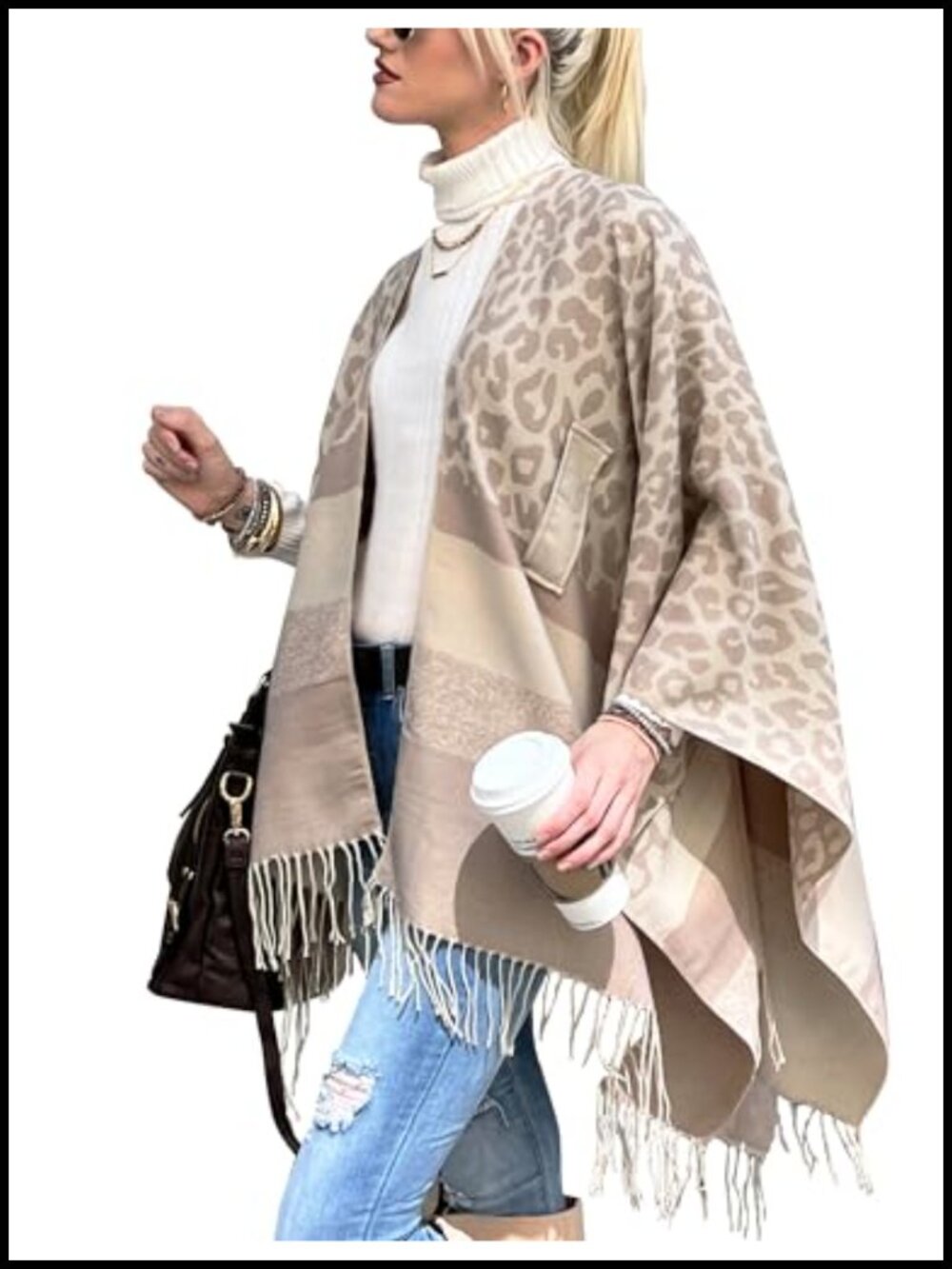 Women's Ruana Poncho Wrap Cardigan Open Front Cozy Cape Shawl